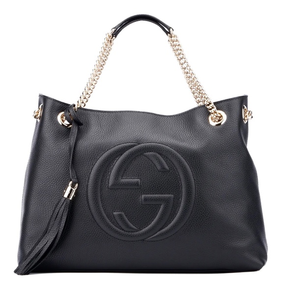 Gucci Soho Chain Tote Shoulder Bag Black Leather New - Picture 2 of 9